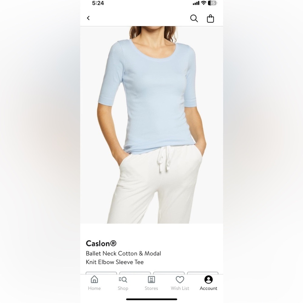 Caslon scoop neck, elbow sleeve t-shirt in light blue size xsmall